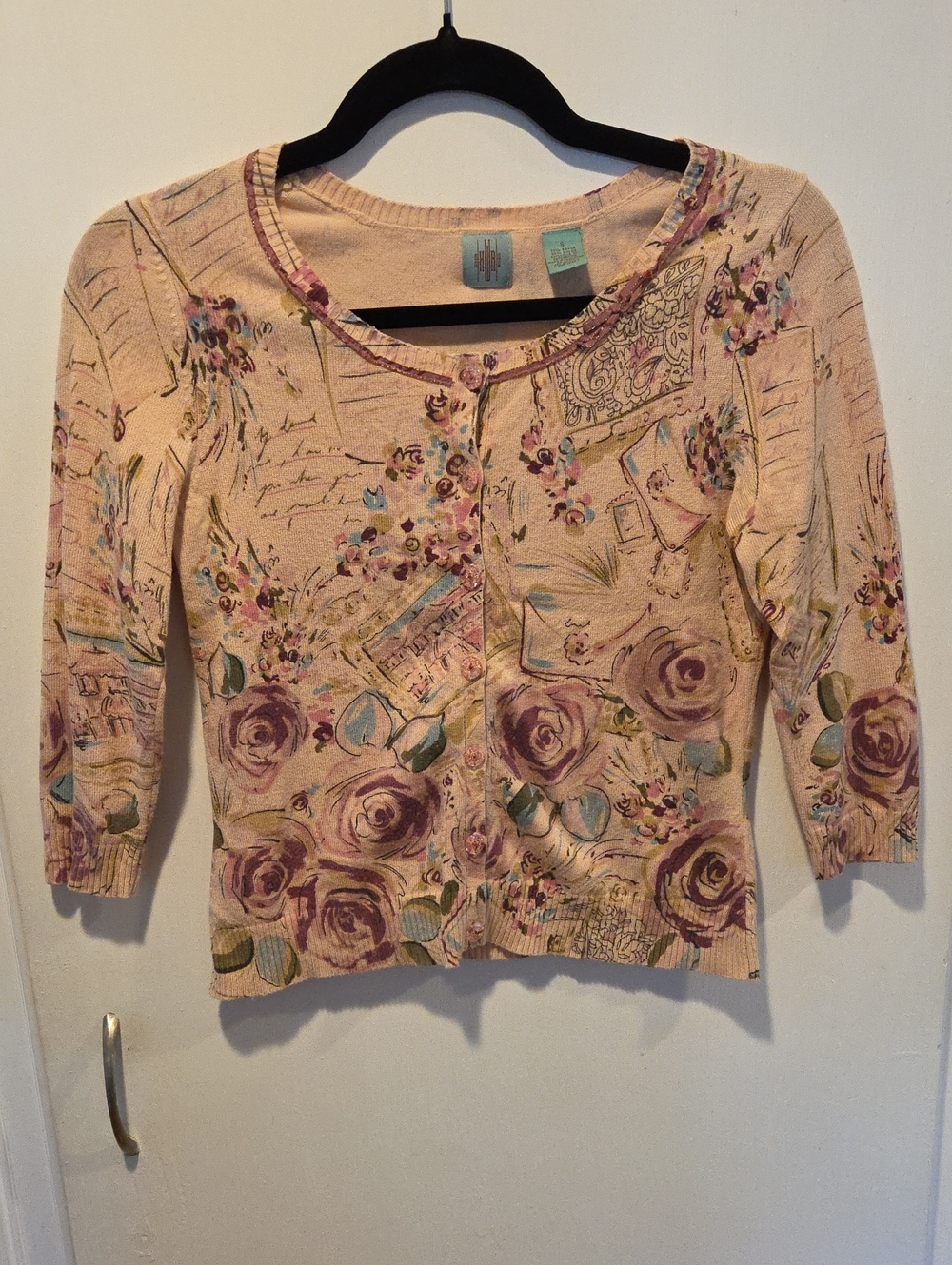 HWR Monogram Anthropologie Rose Floral Cardigan S